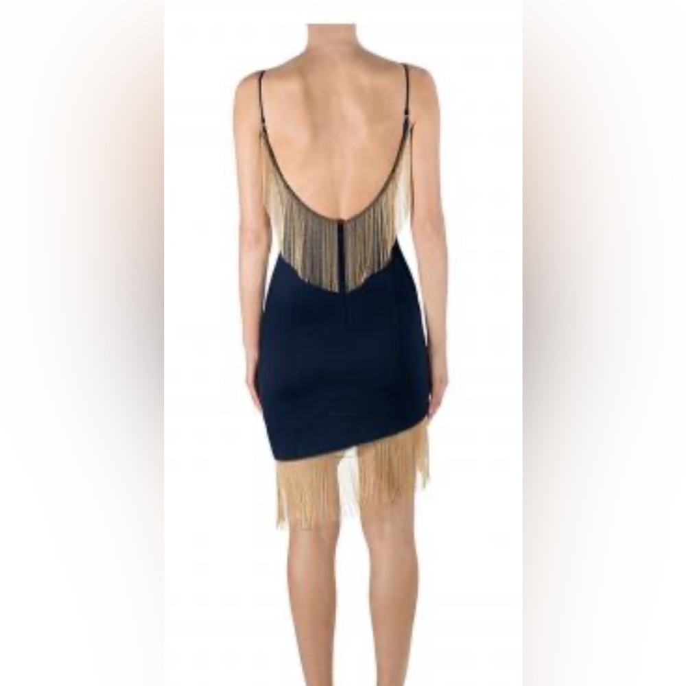 Navy blue Slip Dress with Fringe Hem